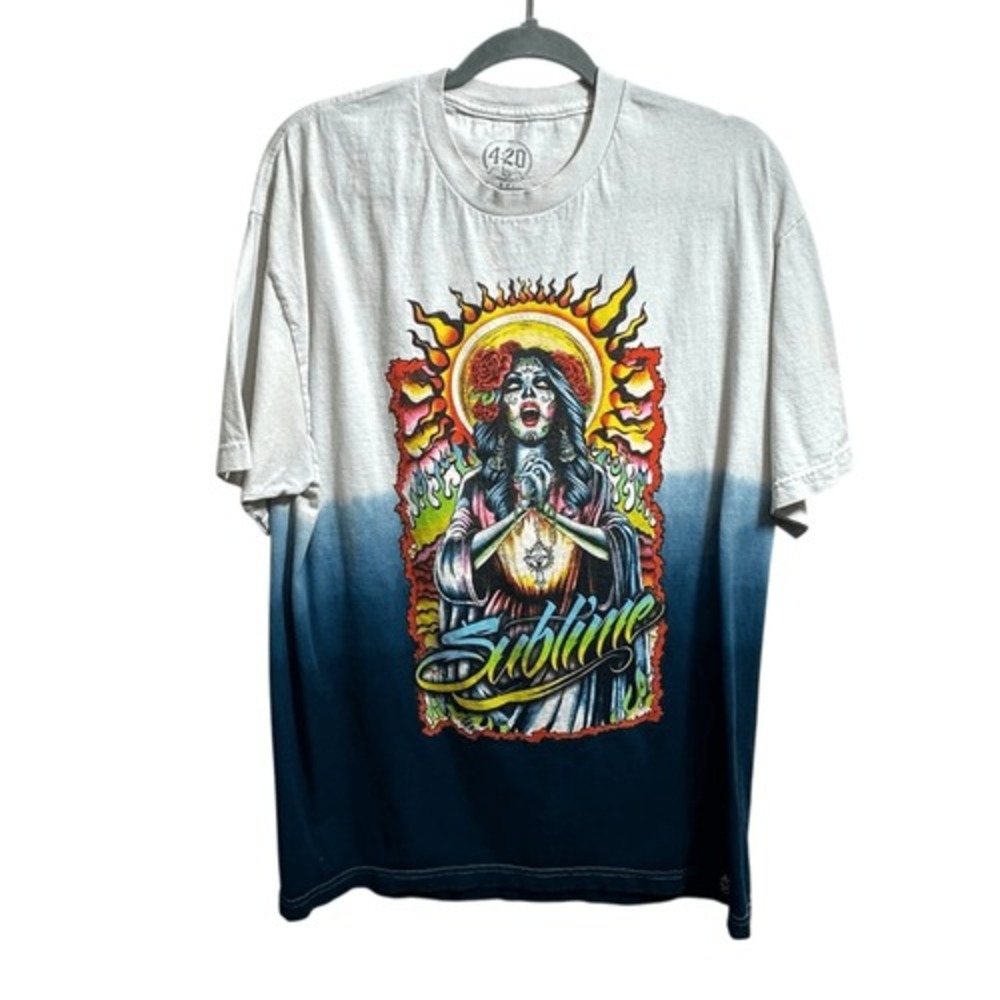 4:20 by Sublime Blue Dip-Dye 100% Cotton Graphic T-Shirt, XL